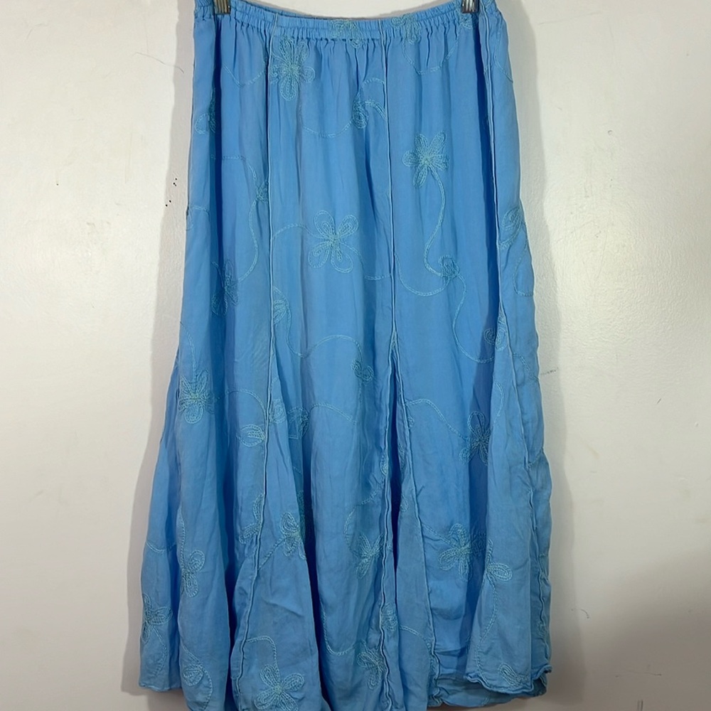Nomadic traders, small, rayon embroidered lined foot and flat maxi skirt